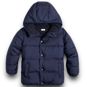 J Crew Crewcuts Winter Jacket Boys XXS Navy Blue Hooded Zip Casual Puffer Coat